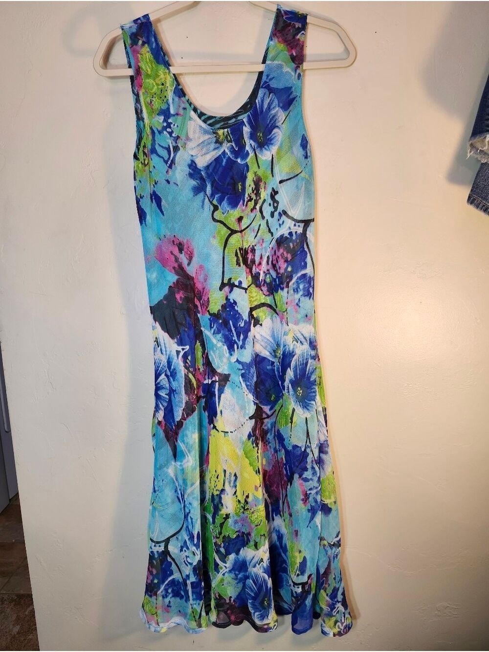 Komarov Blue Multi Floral Watercolor Print Maxi Dress Lined